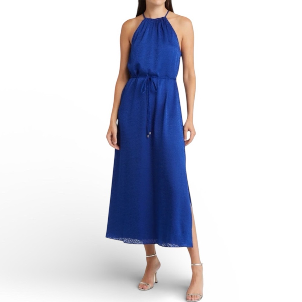 Ted Baker Farrell Halter Midi Dress Tie Waist Floral Jacquard